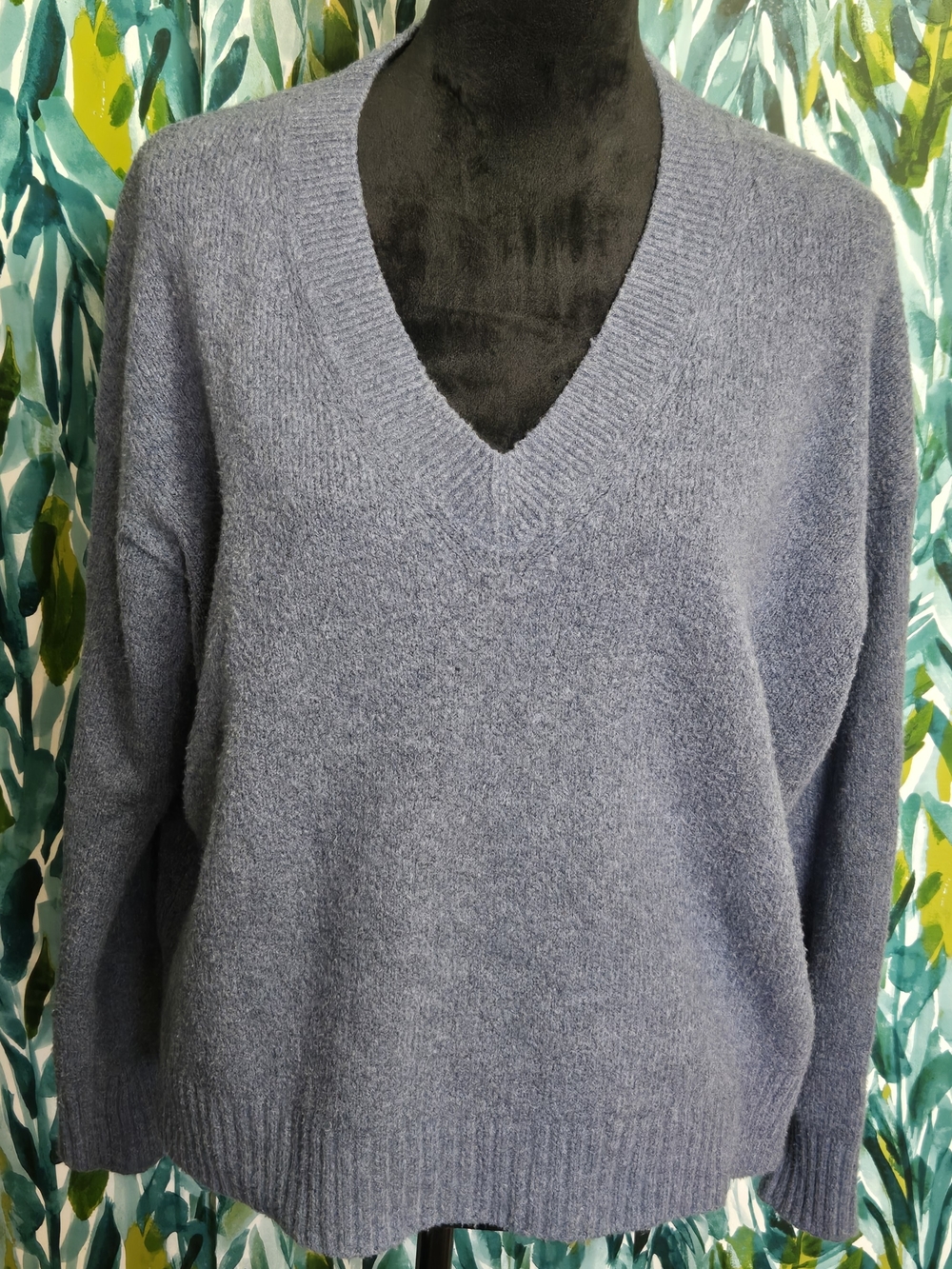 Vince Blue Textured V-Neck Pullover Cotton Blend Sweater Size Medium